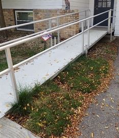 WHEEL CHAIR RAMP 200" LONG X 36" WIDE / PLATFORM 64" X 61" WILL PRE SELL OR WILL NEED TO BE TAKEN APART AND PICKED UP AFTER THE SALE.