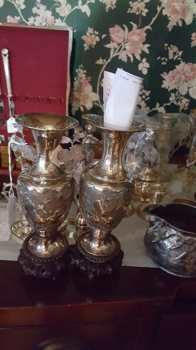 Antique sterling silver vases from china