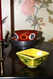 Chinese (yellow) china $35.00                                                Japanese (red) bowl $25.00
