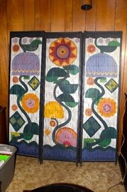 Three panel screen hand painted early 1900's .$75.00 70" height x 51"wide