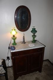 Washstand with marble top and mirror $425.00