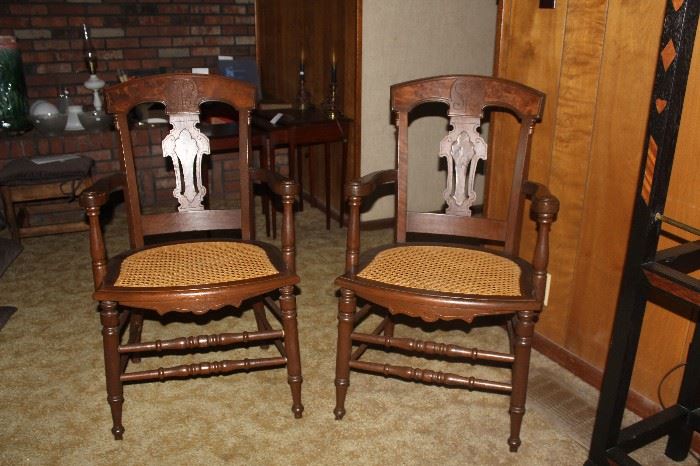 Victorian Walnut Arm Chairs cane seats $250.00 pair