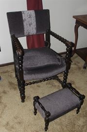 Armchair-twisted wood arms and ottoman $175.00