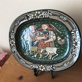Swiss plate VINTAGE platter CASSEROLE SWISS FOLK ART SCHNEIDER STEFFISBURG HANDMADE chicken goats $64