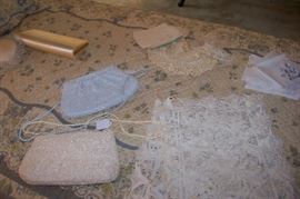 Evening purses, linens,  antique lace collars