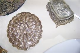 Silverplate mirror and little dresser box