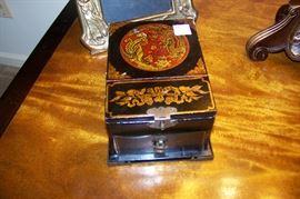 Papier mache jewelry box-  top lifts for fold out mirror