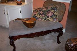 Pictures on the bench is a Washburn "Bowlback" mandolin, 1897 model - in pristine condition.  Ivory and mother of pearl - along with original maker's sticker inside bow.  