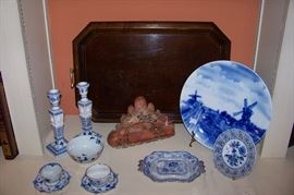 Candlesticks are Royal Copenhaven - tray in the back is wooden with brass handles.  