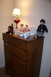 Maple chest - collectible dolls shown on top of chest