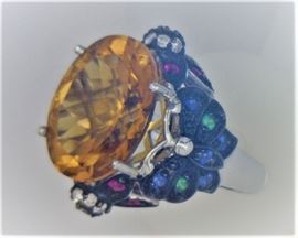 18K white gold, citrine, ruby/emerald/sapphire butterfly
