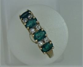 10K yellow gold emerald and diamond band