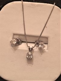 Diamond stud earrings and pendant