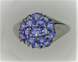 10K white gold tanzanite cluster ring