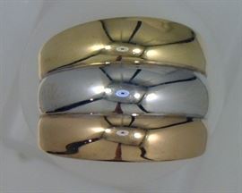 18K very Large designer 3 color hoops, signed