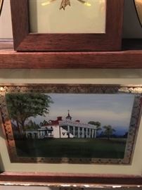 Reverse painted door on the banjo clock.  Clock is by Watham and is weight driven.