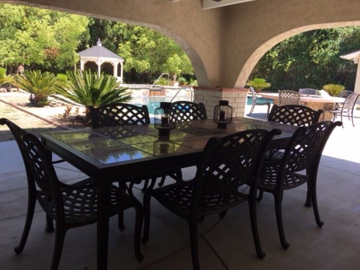 Cast Iron & Tile PatioTable w 6+ chairs