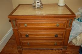 3 drawer side table with inlaid marble top