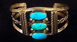  Signed Turquoise Silver Bracelet 