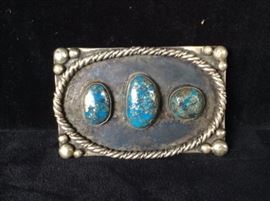  Zuni Silver And Turquoise Belt Buckle 