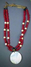 Glass Trade Bead and Mother of pearl necklace