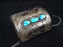 Silver Leather  Turquoise cuff