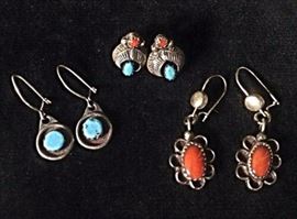 Silver Turquoise Coral Earrings