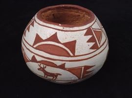 Zuni Signed Painted Deer Pot 