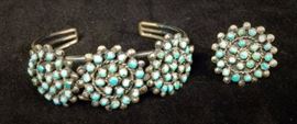 Zuni Turquoise Silver Cuff And Ring 