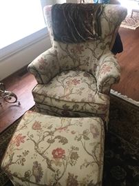 Highland House Century upholstered chair and ottoman. 