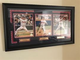 Framed Braves memorabilia 