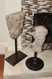 Mythological Greek formed concrete statues on pedestals