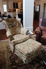 Highland House Century upholstered chair and ottoman. 