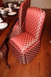8-custom upholstered, high backed dining room chairs, 