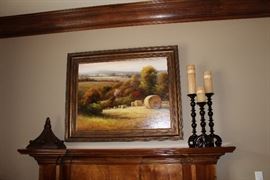 Dan Austine framed oil painting, set of 3 candlesticks
