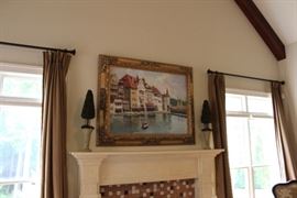 Oil painting in gilt frame with topiary accents