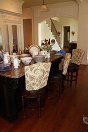 Wood & leather kitchen stools with back covers