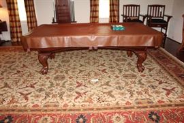 Very large hand knotted area rug (12' x 18'), American Heritage slate pool table (7-1/2')