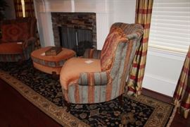 Highland House Leighton chair and ottoman, runner rug
