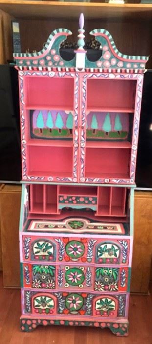 A very rare and fabulous painted secretary desk by listed artist Thom Bierdz.  It's a one of a kind piece! 