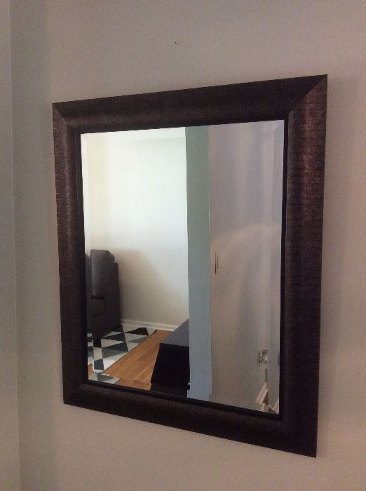 Wood frame beveled wall mirror
