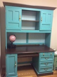 Colorful turquoise and brown desk