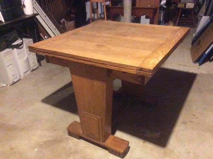 1930s draw-leaf table, shown with leaves stored, 30x30