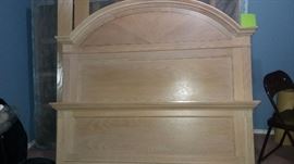 Blond Queen size bed with mattress and box spring
