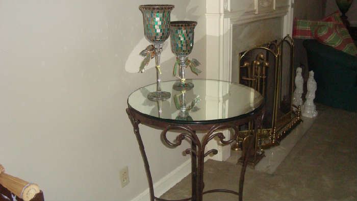 wonderful round heavy metal table with mirrored top