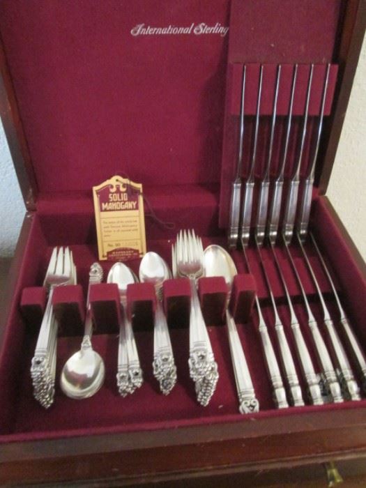 NO VALUABLES LEFT OVERNIGHT - Sterling flatware set International Royal Danish 98 pieces.  Lots of serving pieces; service for 12. 
