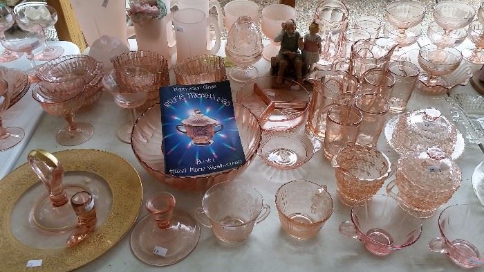 pretty pink depression glass and frosted tiara sets