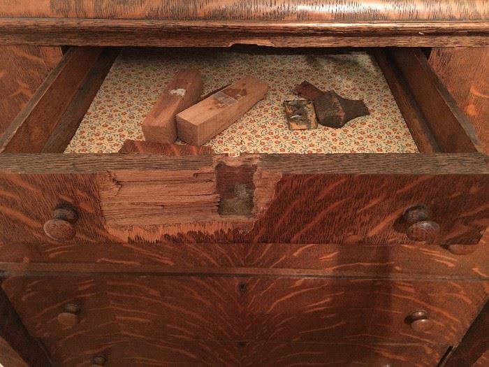 Very top center drawer of bureau in previous pic--repair needed