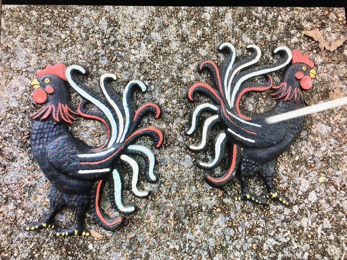 Cast-iron fighting cocks wall hangings