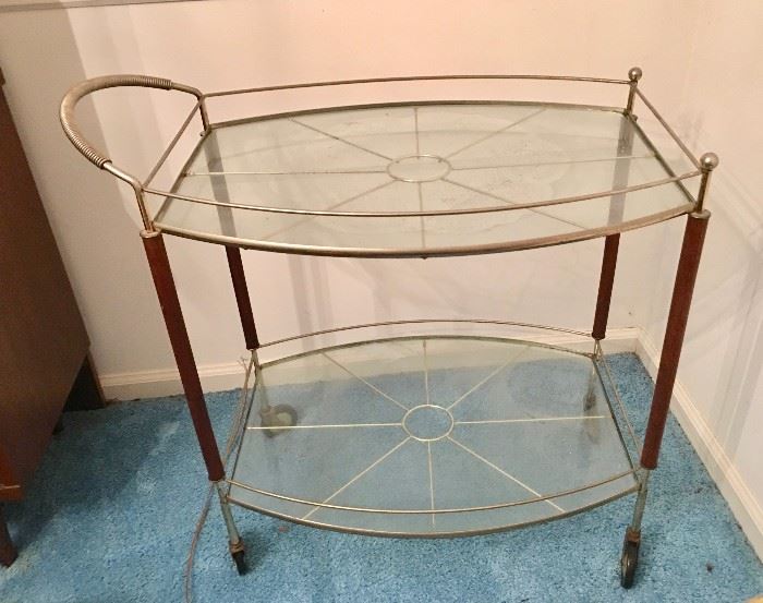 Mid-century teacart with glass shelves